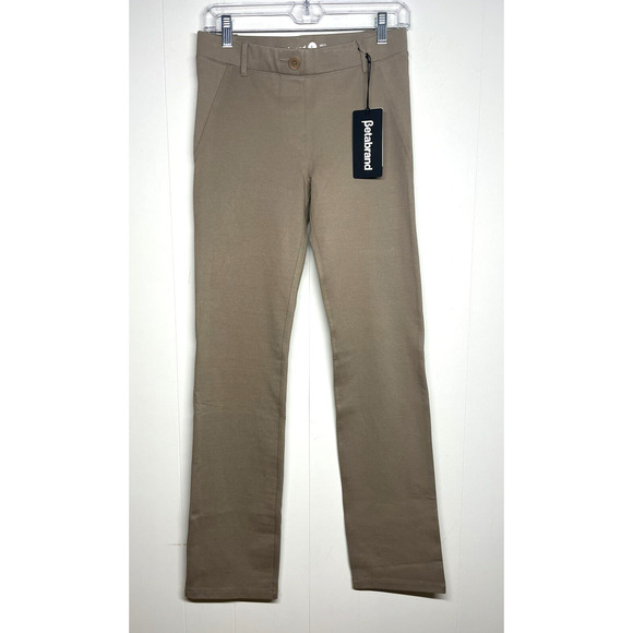 Betabrand Straight Leg Yoga Dress Pants Rayon Knit Stretch Beige Size Small New - Picture 1 of 9